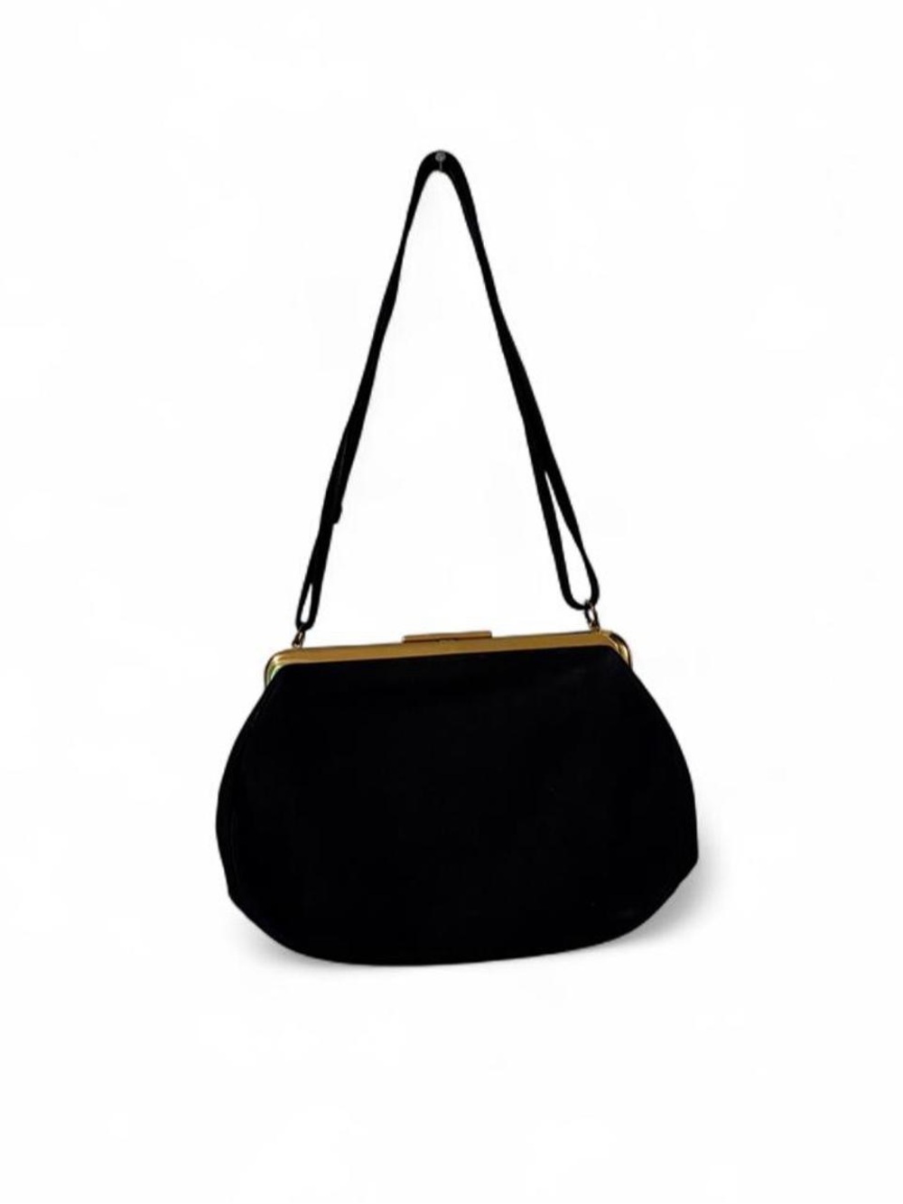 Classic navy suede KORET Shoulder Bag with Gold Frame